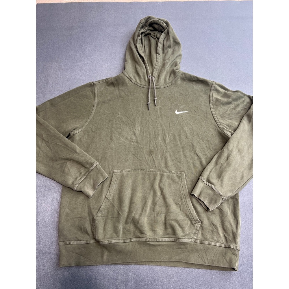 Nike Mens XL Olive Green Club Fleece Pullover Hoodie Embroidered Swoosh Logo